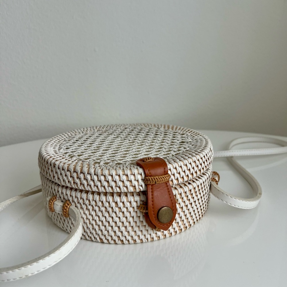 Anthropologie Woven Rattan Circle Crossbody Bag